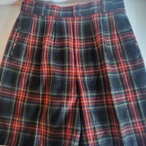 1980s VTG Giorgio Sant Angelo Shorts 14 Plaid Pleated High Rise Wool Red Preppy